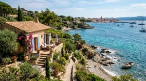 Petite villa en bord de mer dans le golfe de Saint-Tropez, près du littoral.