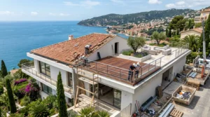 Villa moderne de la Côte d’Azur, toit en pente transformé en toit-terrasse.